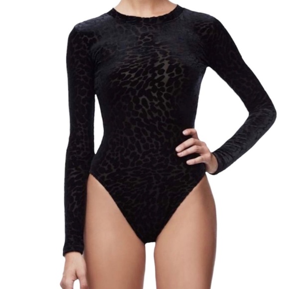 Good American The Wilder One Black Leopard Print long Sleeve Bodysuit - Picture 2 of 10